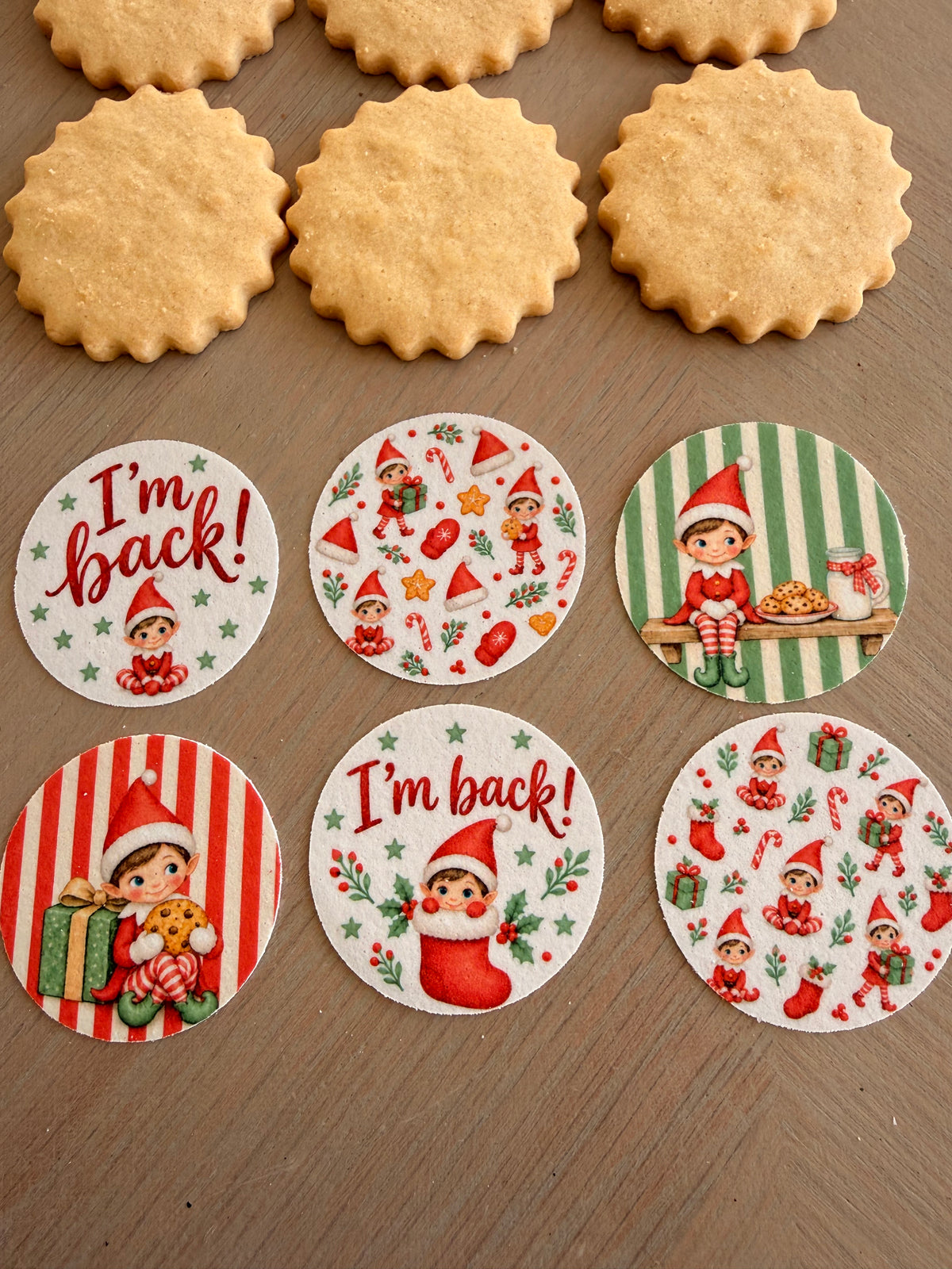 Elf Christmas Edible Toppers | Elf on the shelf cupcake & Biscuit Decorations | I'm Back North Pole Breakfast Elf