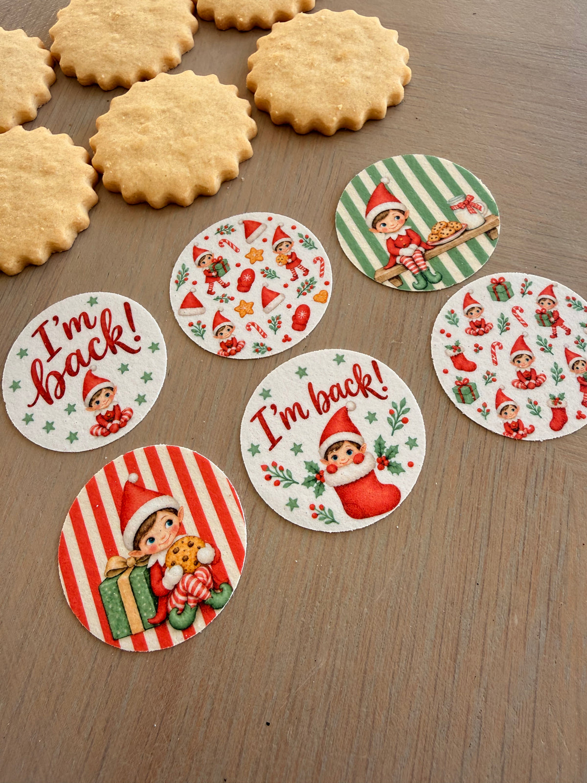 Elf Christmas Edible Toppers | Elf on the shelf cupcake & Biscuit Decorations | I'm Back North Pole Breakfast Elf