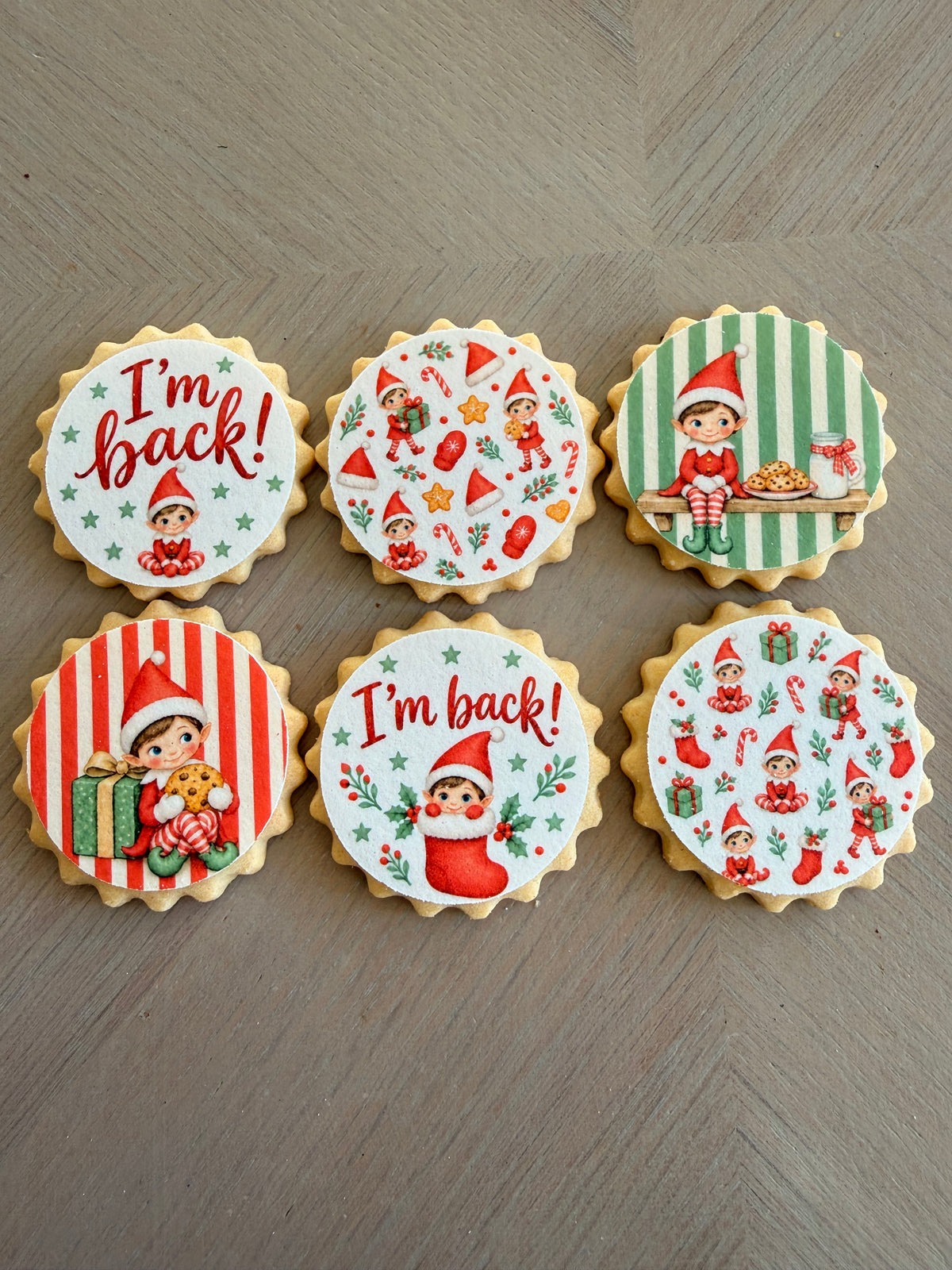 Elf Christmas Edible Toppers | Elf on the shelf cupcake & Biscuit Decorations | I'm Back North Pole Breakfast Elf