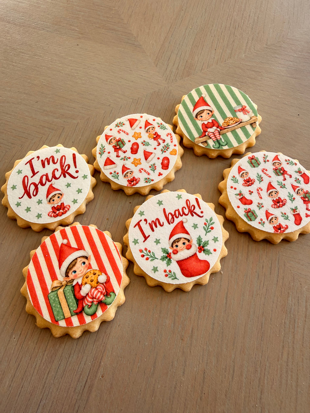 Elf Christmas Edible Toppers | Elf on the shelf cupcake & Biscuit Decorations | I'm Back North Pole Breakfast Elf