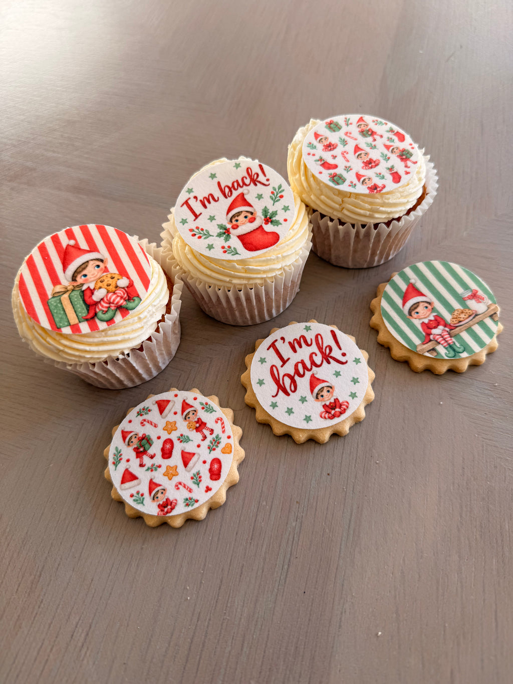 Elf Christmas Edible Toppers | Elf on the shelf cupcake & Biscuit Decorations | I'm Back North Pole Breakfast Elf