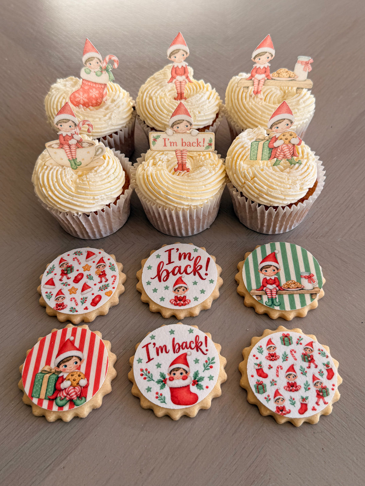 Elf Christmas Edible Toppers | Elf on the shelf cupcake & Biscuit Decorations | I'm Back North Pole Breakfast Elf