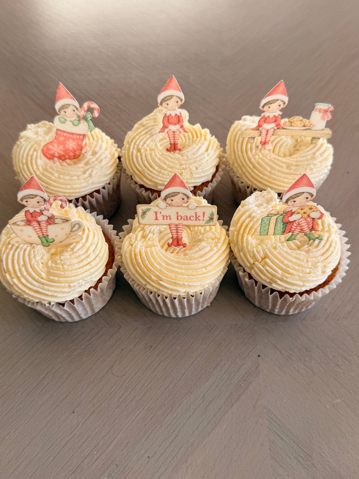 Elf Christmas Cupcake Toppers and I'm Back Christmas Elf Edible Cupcake Toppers, Festive Wafer Card Cake Decorations