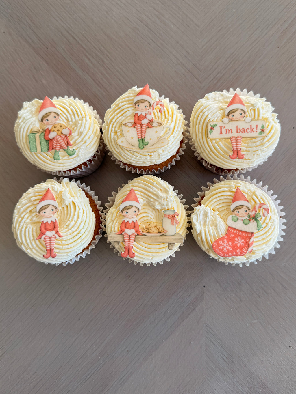 Elf Christmas Cupcake Toppers and I'm Back Christmas Elf Edible Cupcake Toppers, Festive Wafer Card Cake Decorations