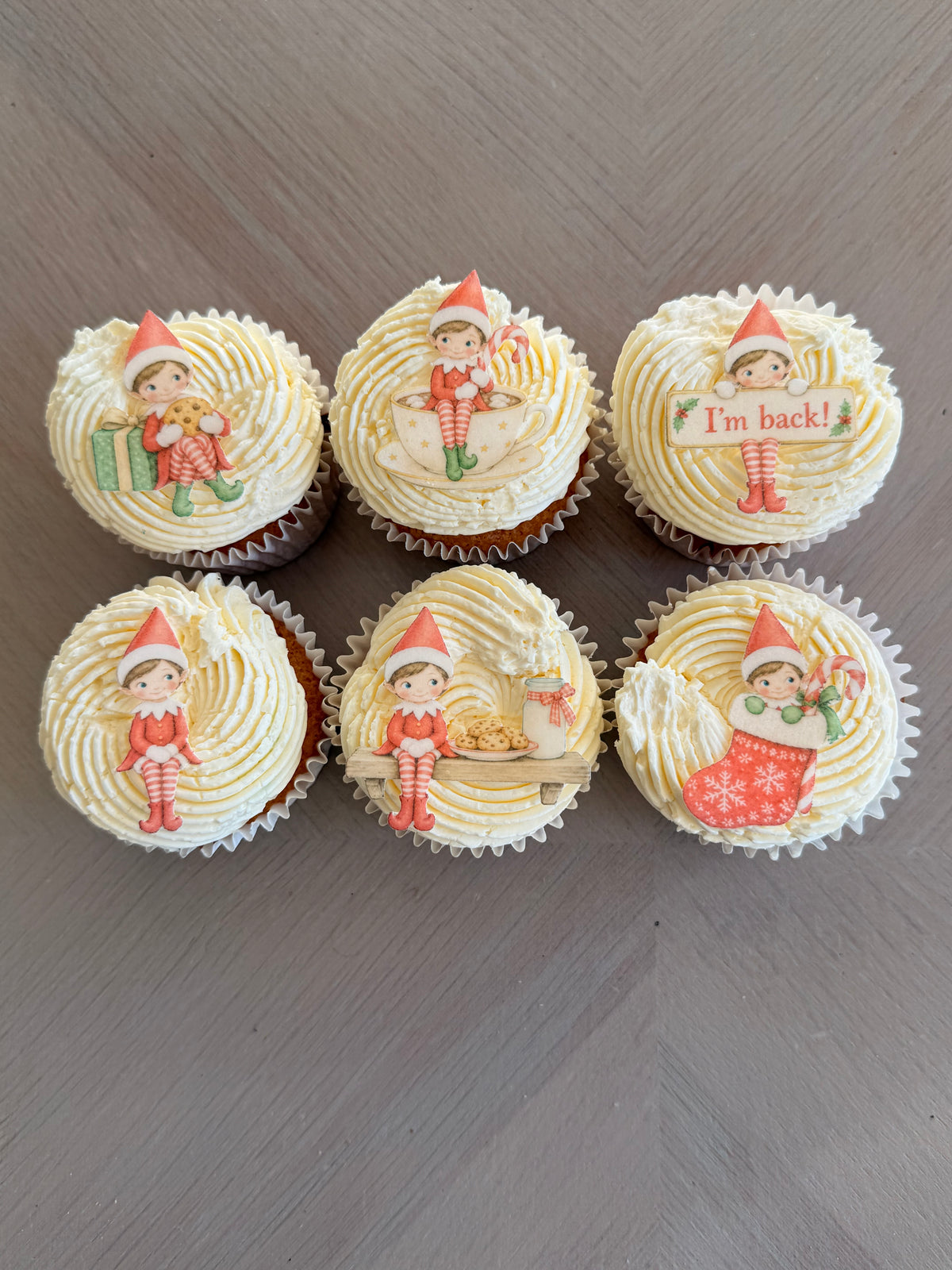Elf Christmas Cupcake Toppers and I'm Back Christmas Elf Edible Cupcake Toppers, Festive Wafer Card Cake Decorations
