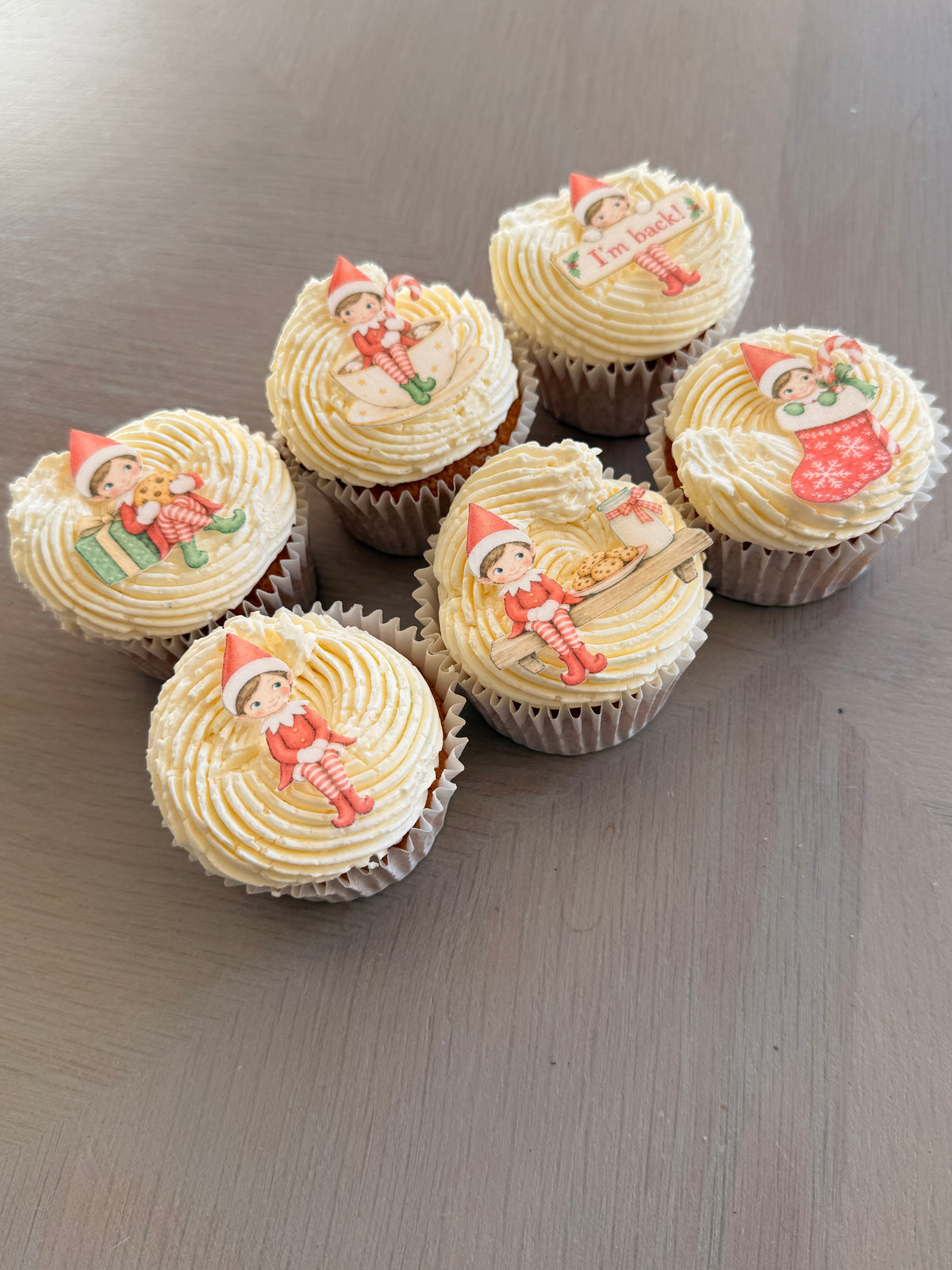 Elf Christmas Cupcake Toppers and I'm Back Christmas Elf Edible Cupcake Toppers, Festive Wafer Card Cake Decorations