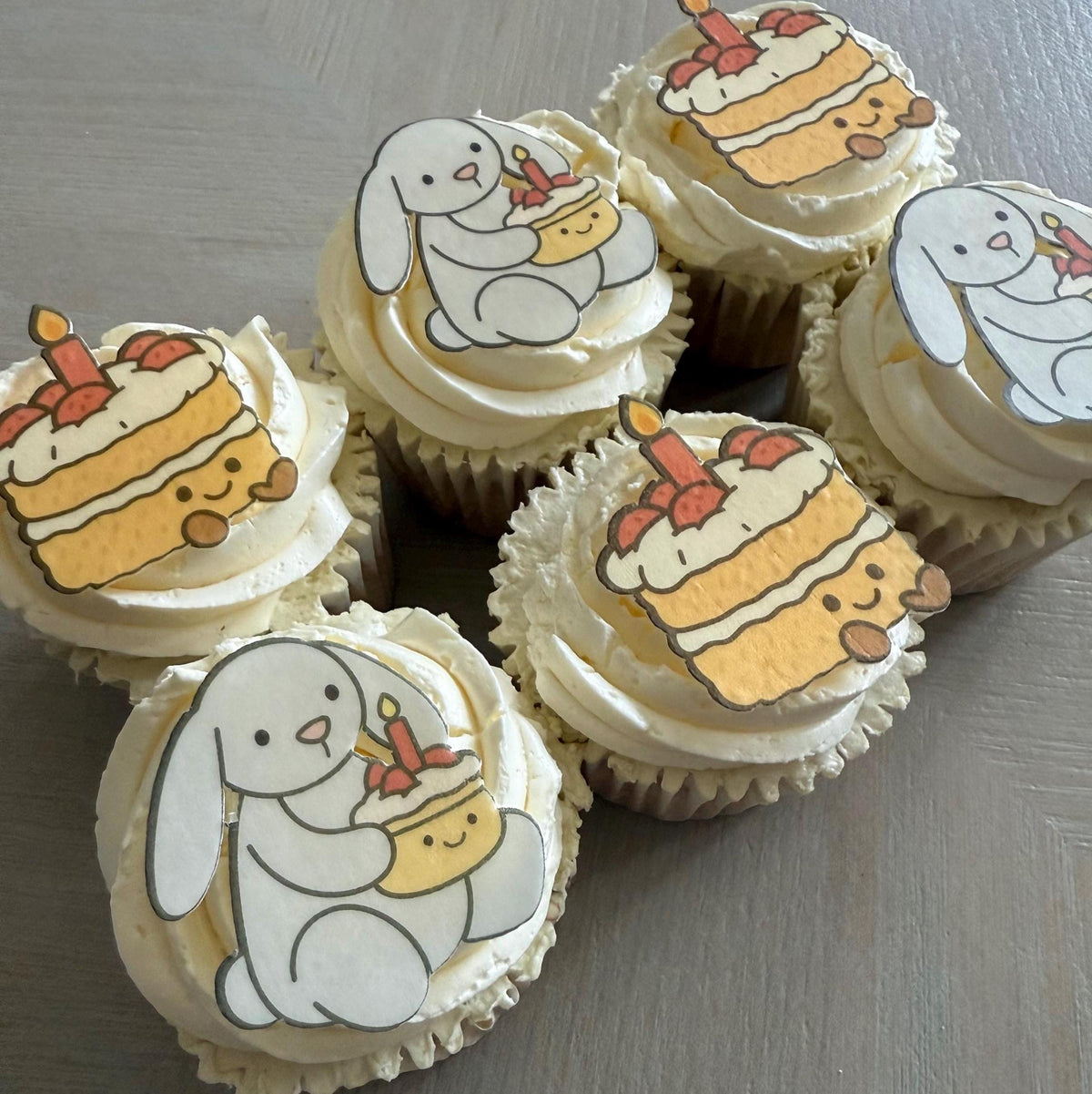 Bunny & Cake Edible Cupcake Toppers, Optional Birthday Card