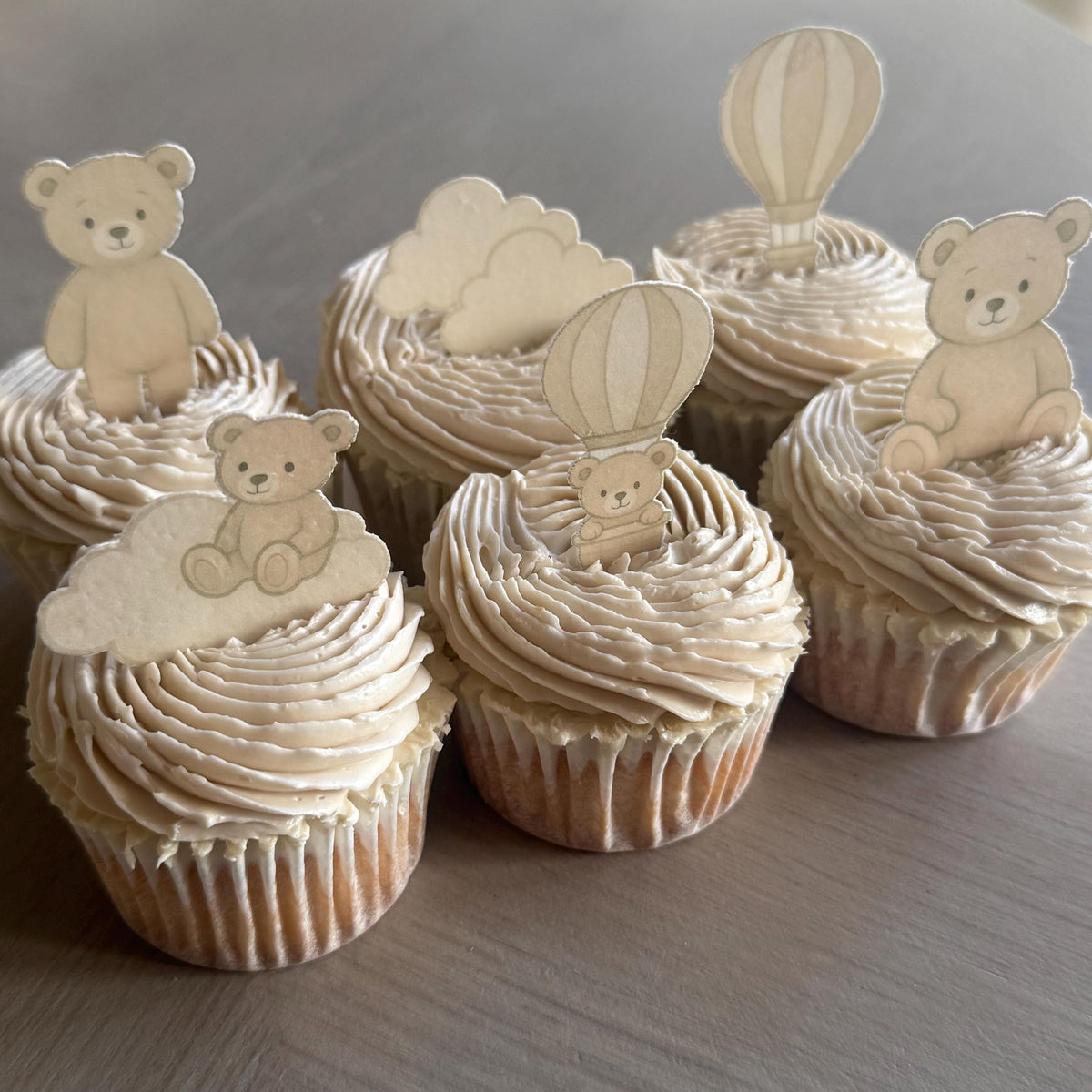 Neutral Teddy Bear Edible Wafer Card Cupcake Toppers