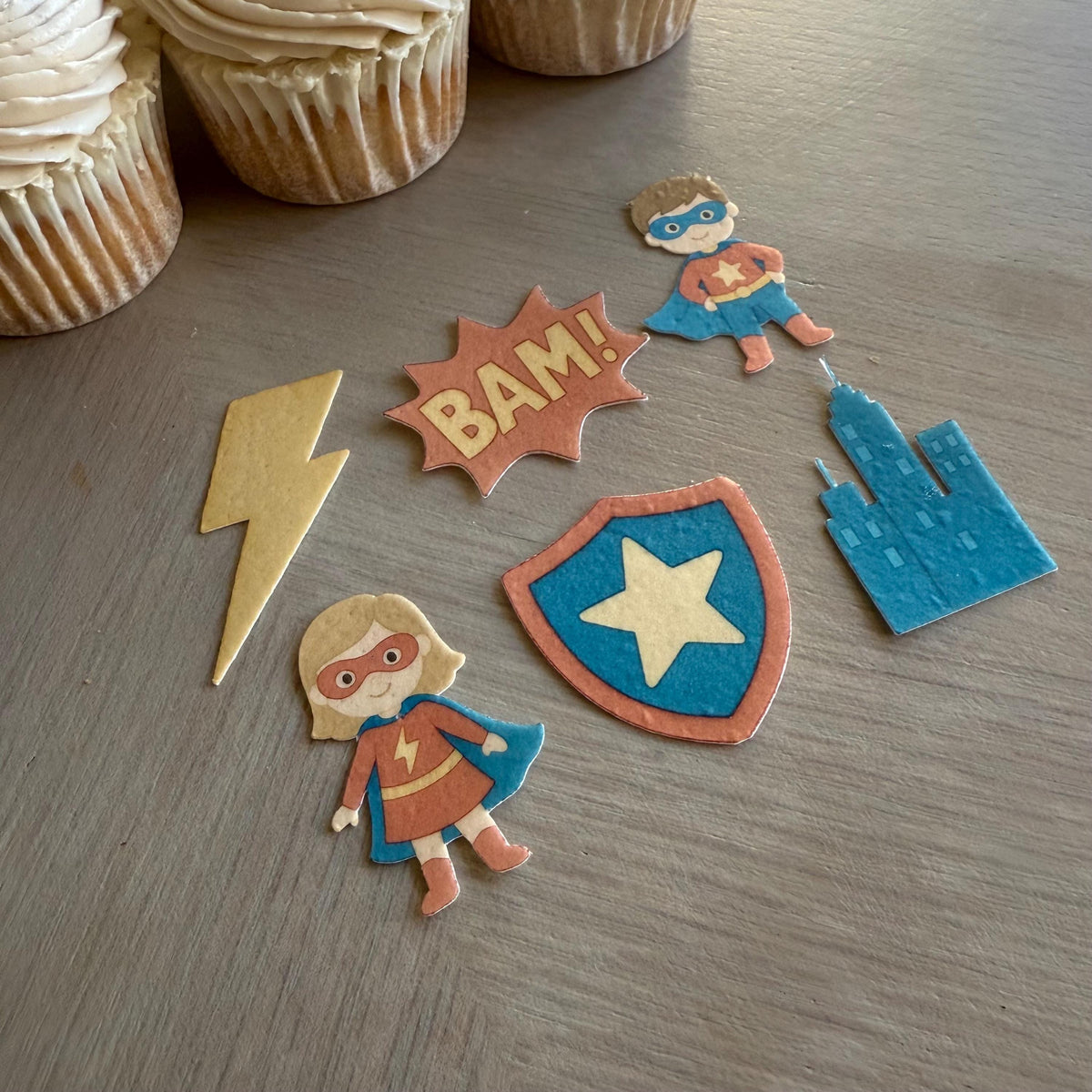 Comic Book Superhero Edible Cupcake Toppers