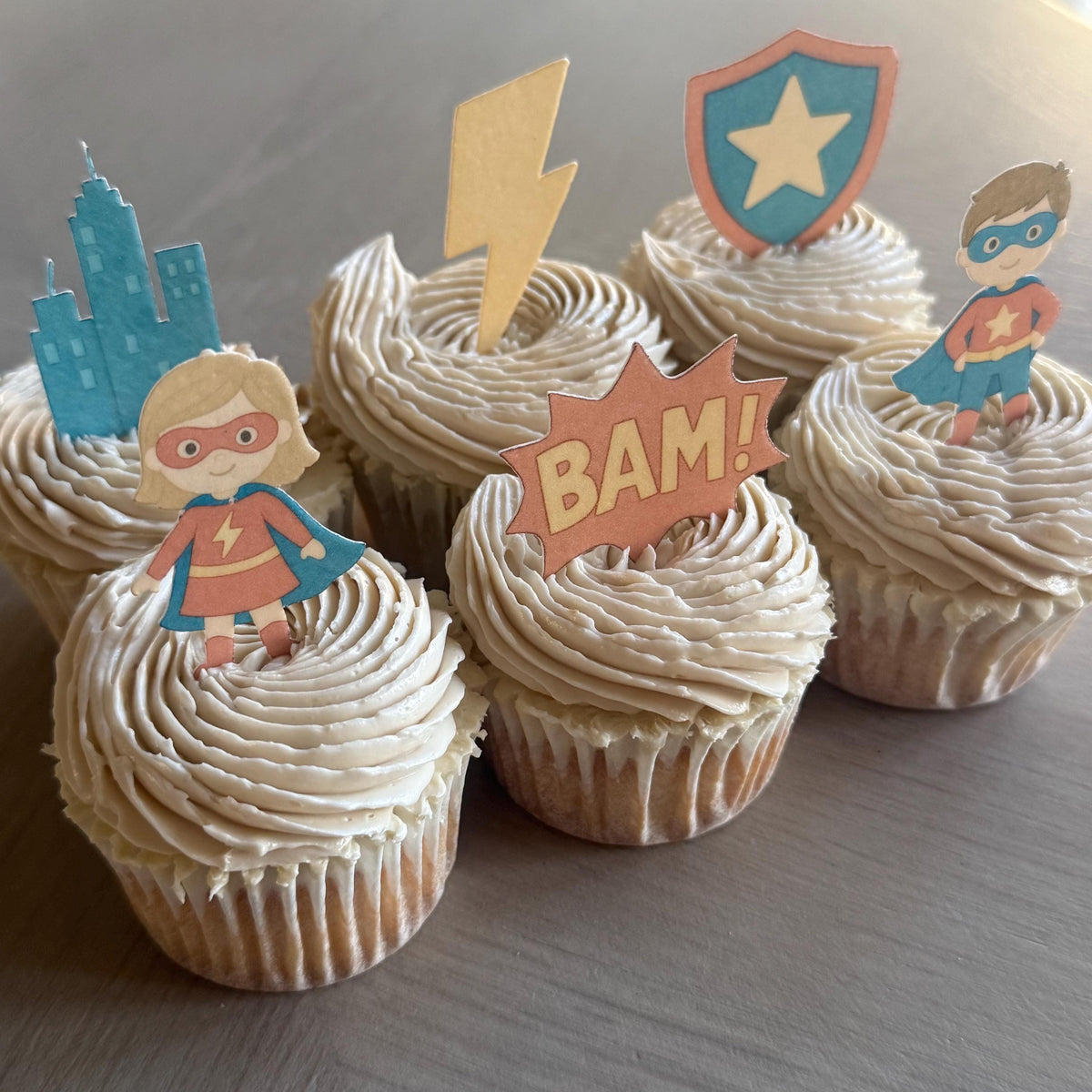 Comic Book Superhero Edible Cupcake Toppers
