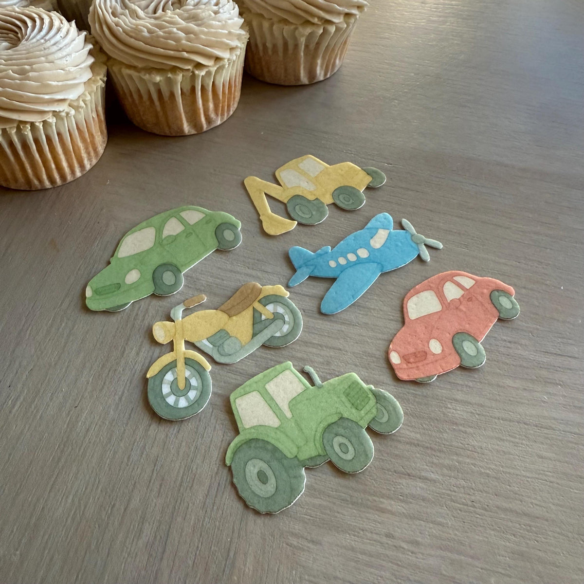 Transport Edible Cupcake Toppers, Cars, Tractors & Planes