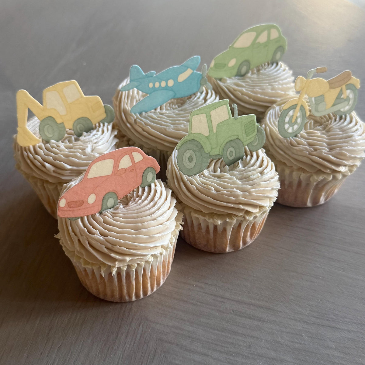 Transport Edible Cupcake Toppers, Cars, Tractors & Planes