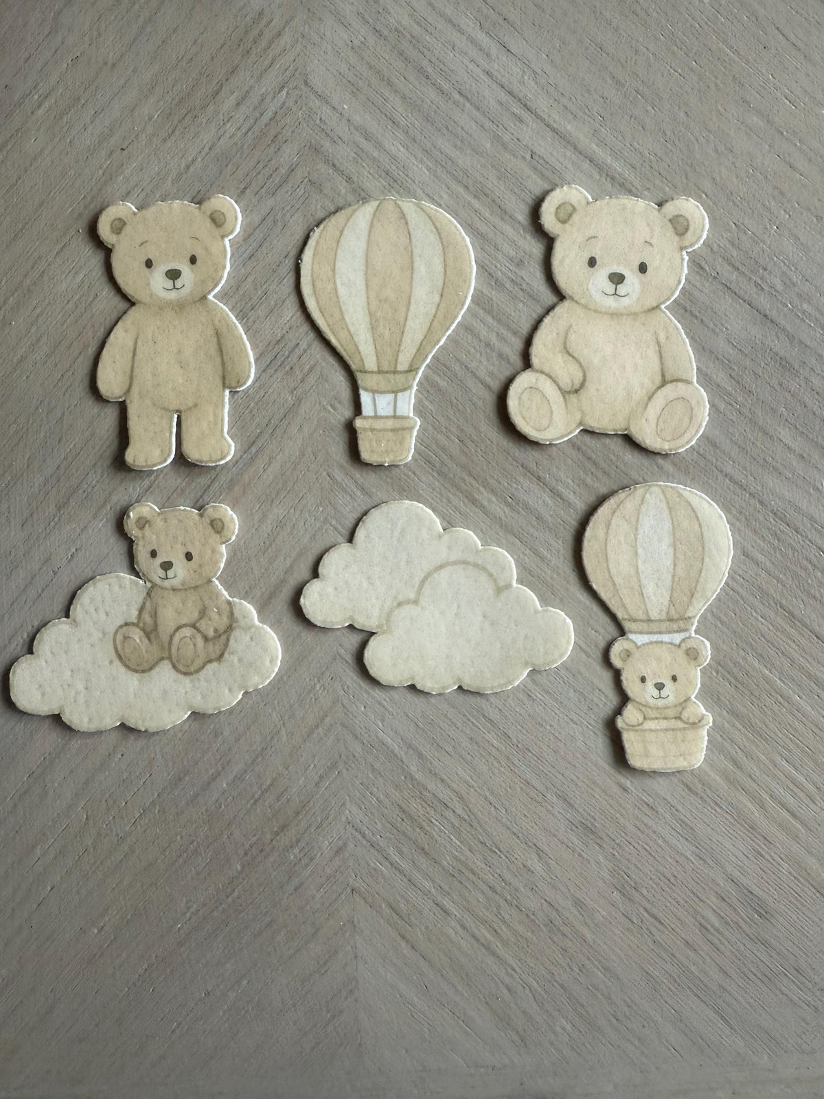 Neutral Teddy Bear Edible Wafer Card Cupcake Toppers