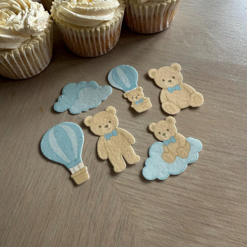 Blue Teddy Bear Edible Cupcake Toppers