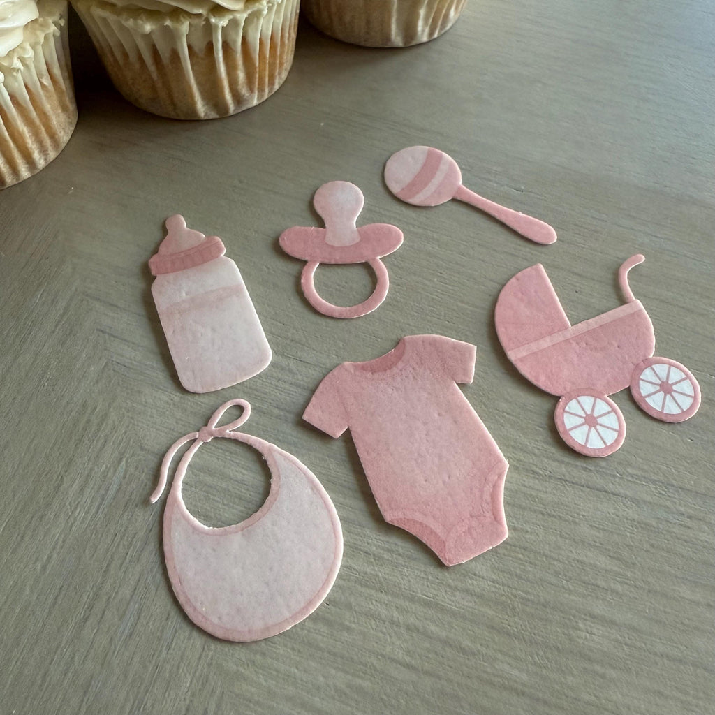 Pink Baby Shower Edible Cupcake Toppers