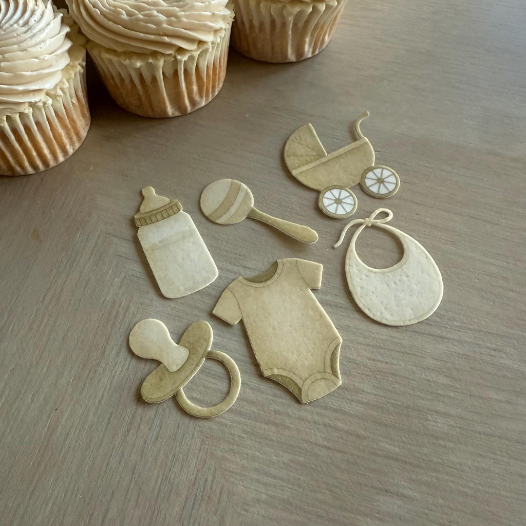 Neutral Baby Shower Edible Cupcake Toppers