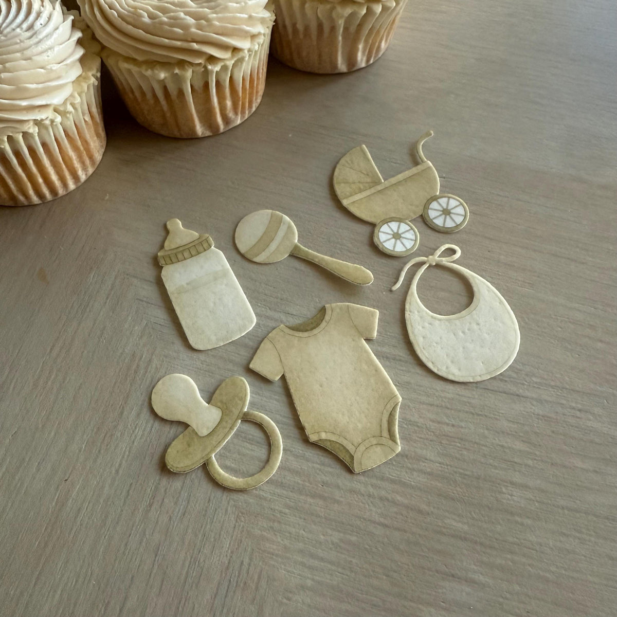 Neutral Baby Shower Edible Cupcake Toppers