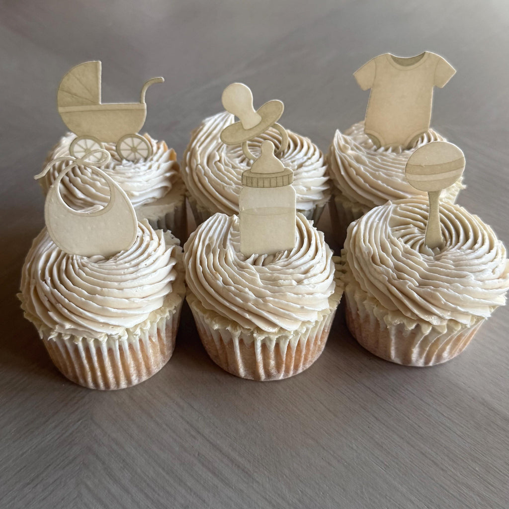 Neutral Baby Shower Edible Cupcake Toppers