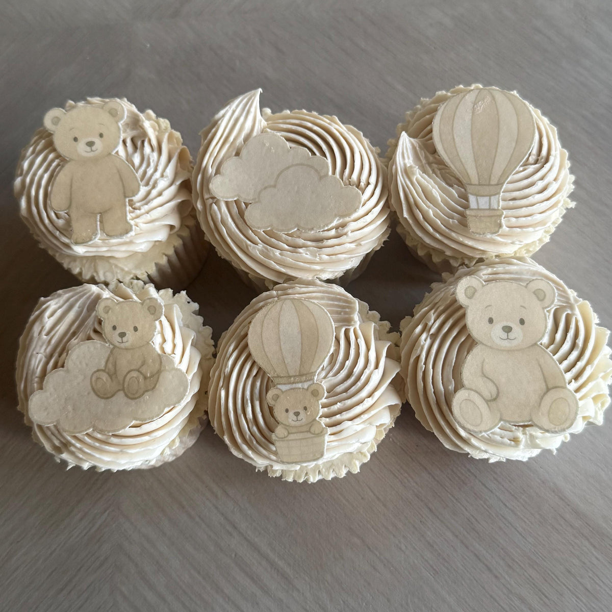 Neutral Teddy Bear Edible Wafer Card Cupcake Toppers