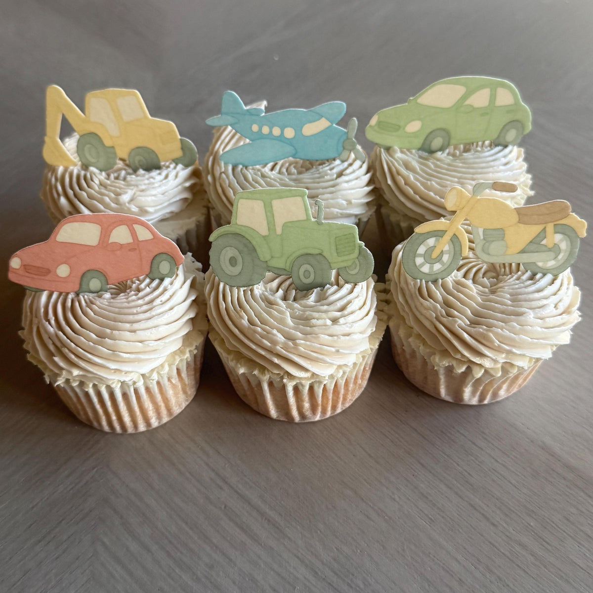 Transport Edible Cupcake Toppers, Cars, Tractors & Planes