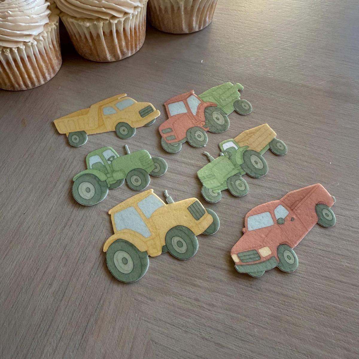 Farm Vehicle Edible Cupcake Toppers, Tractors & Trucks