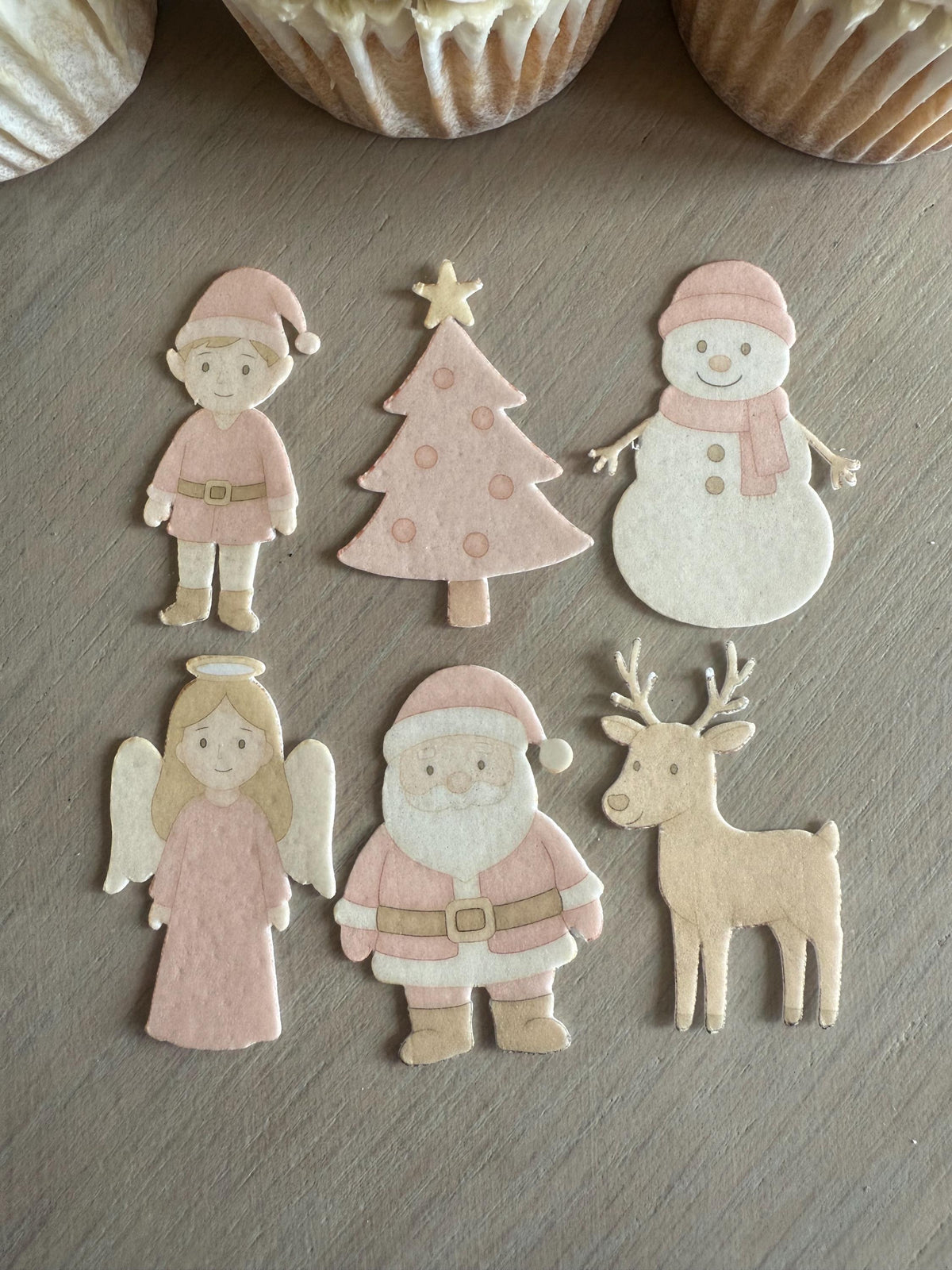Pink Christmas Edible Cupcake Toppers