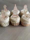 Pink Christmas Edible Cupcake Toppers