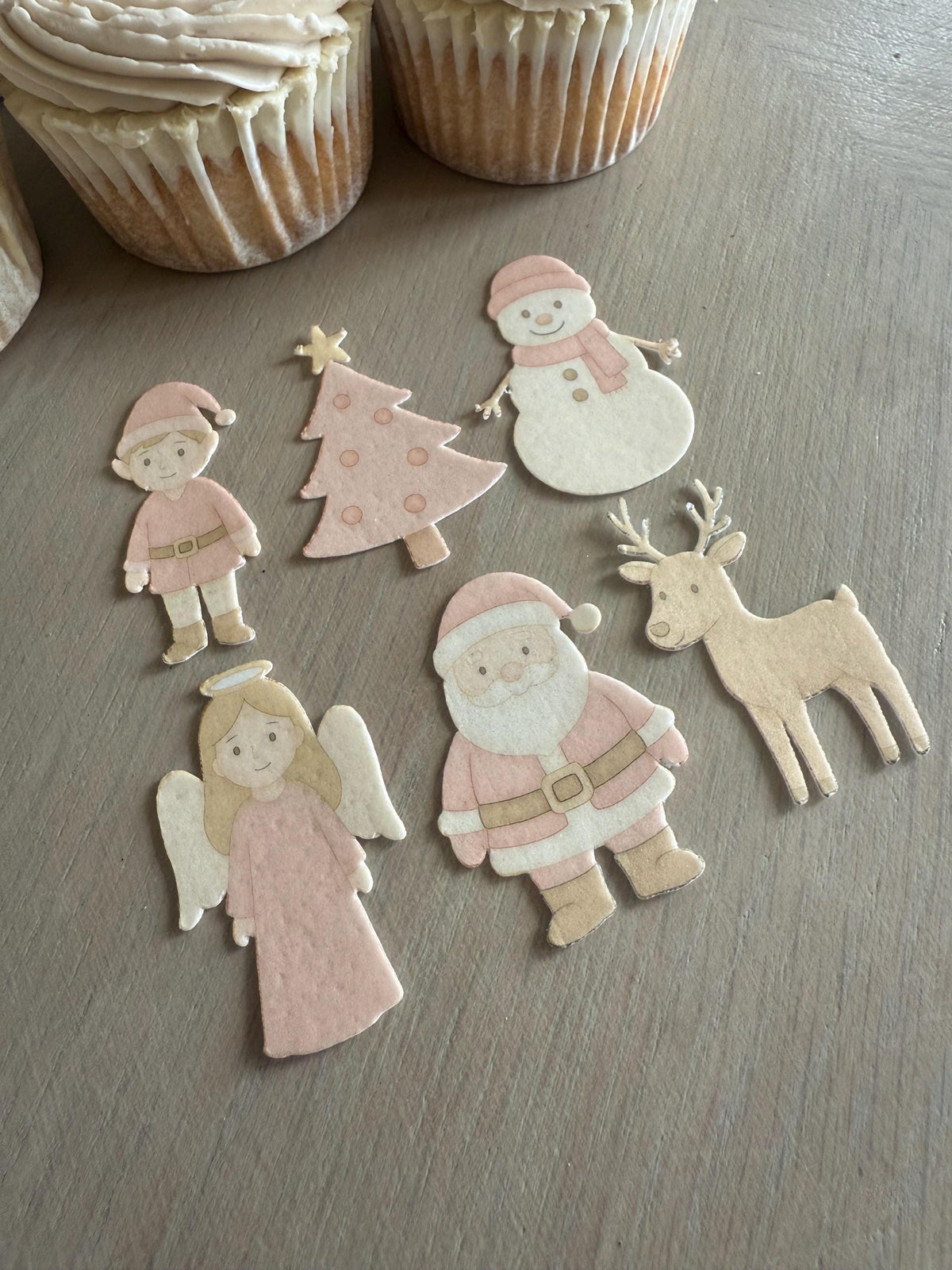 Pink Christmas Edible Cupcake Toppers