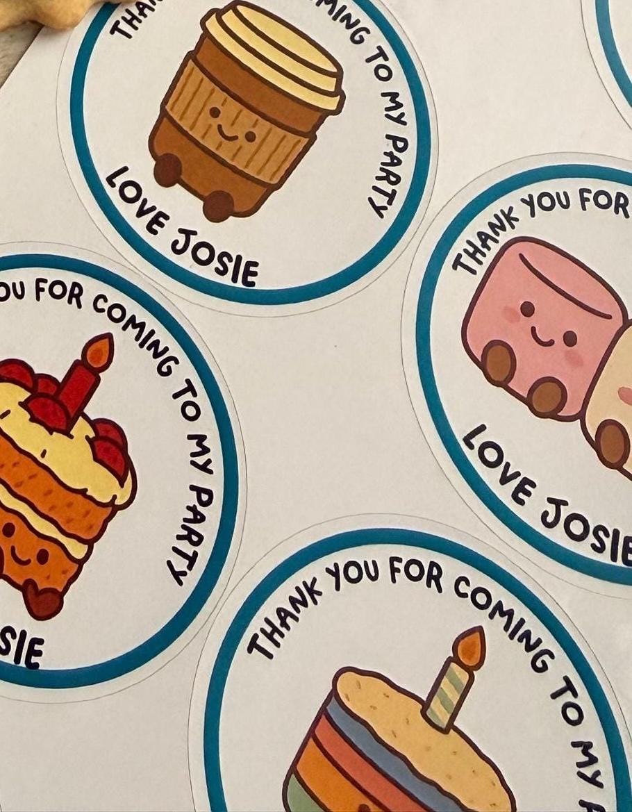 Personalised Amuseables Style Party Thank You Stickers