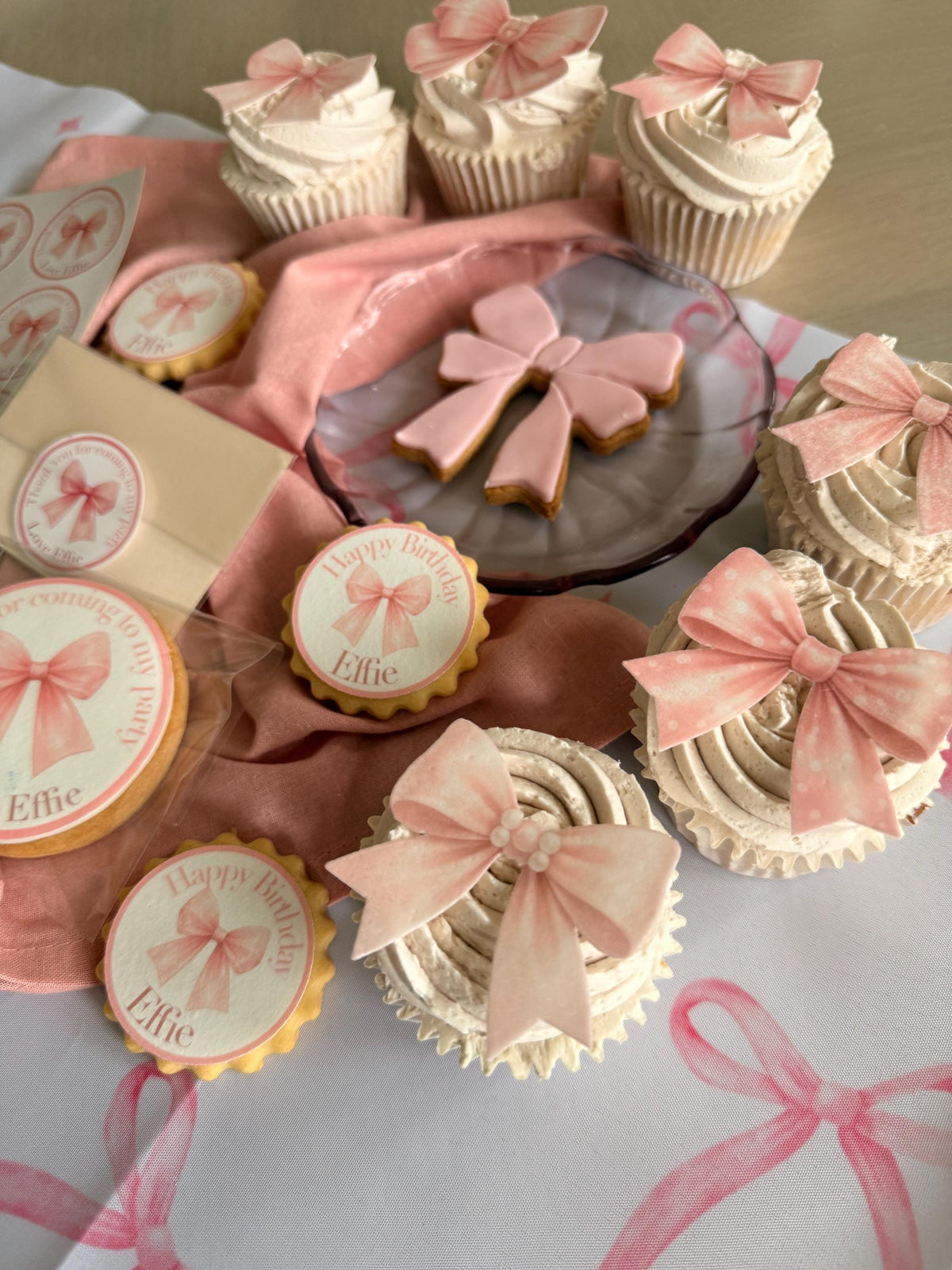 Pink Bow Edible Wafer Card Cupcake Toppers