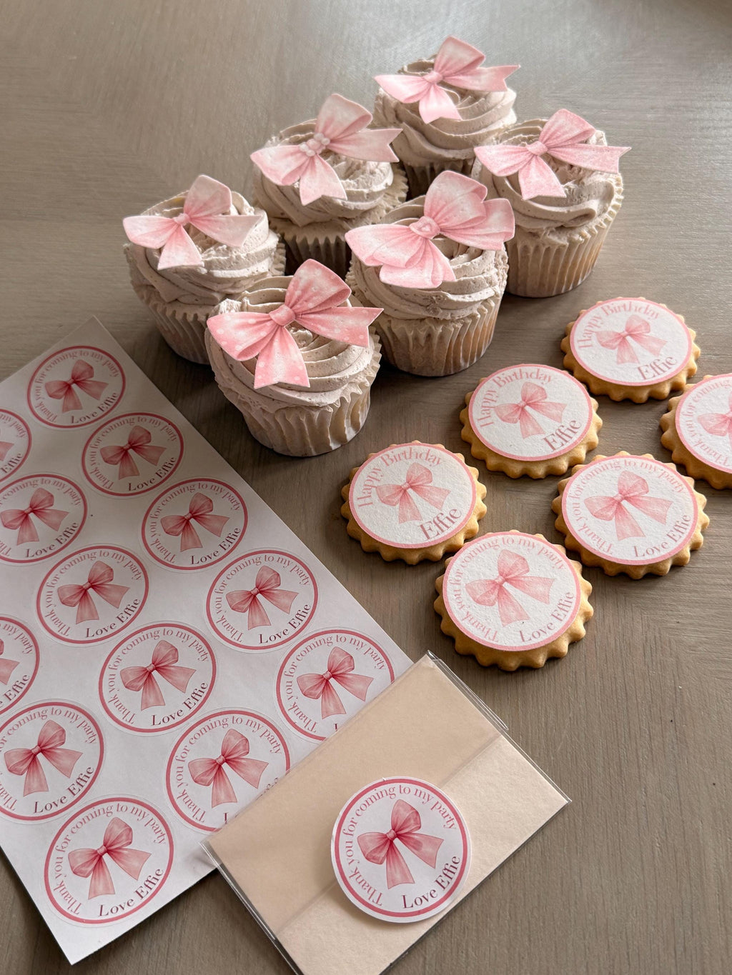 Pink Bow Edible Wafer Card Cupcake Toppers