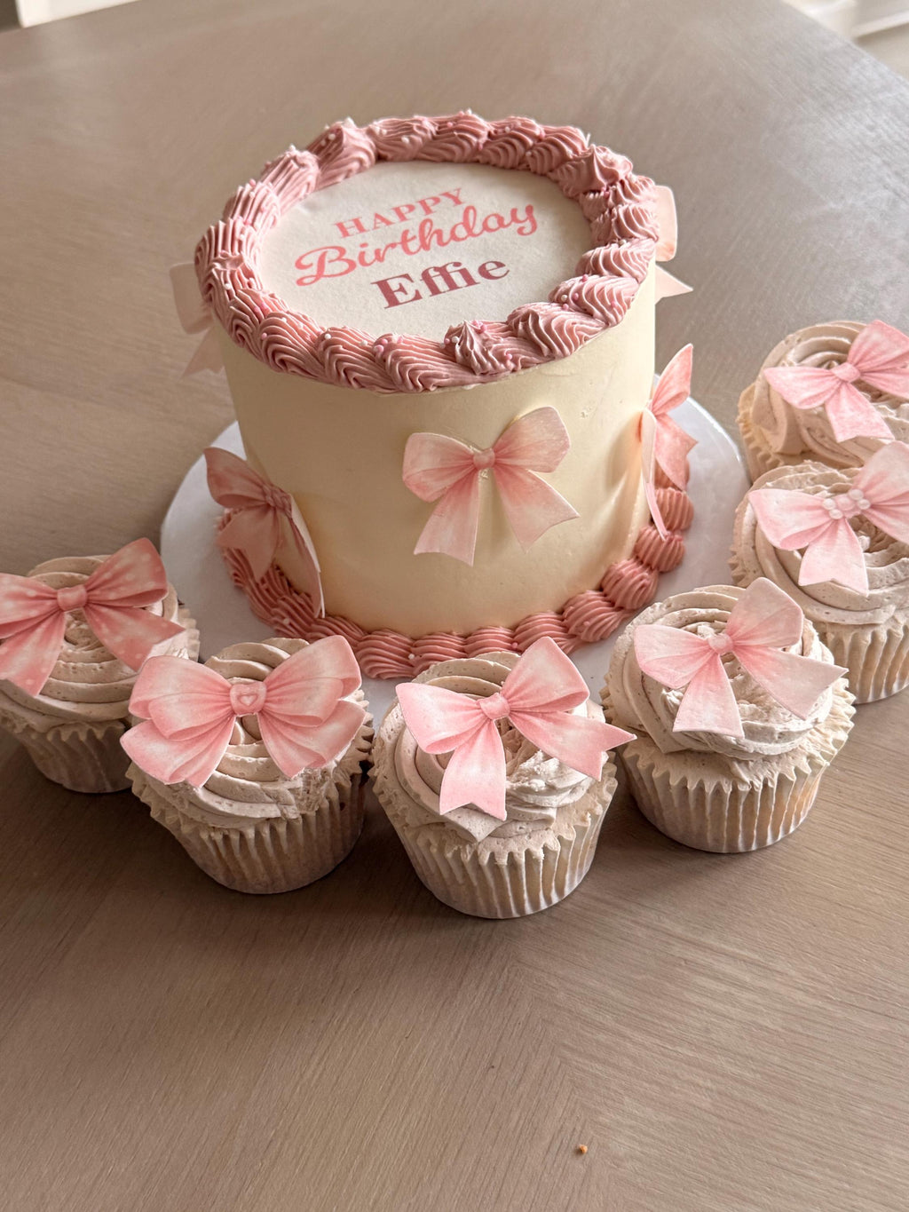 Pink Bow Edible Wafer Card Cupcake Toppers