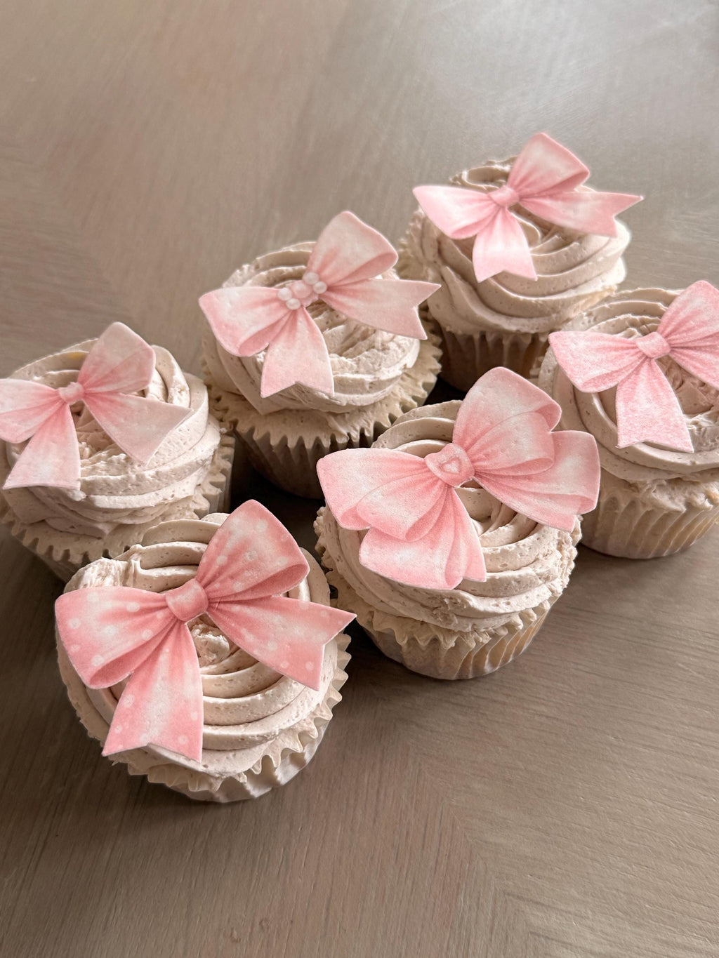 Pink Bow Edible Wafer Card Cupcake Toppers