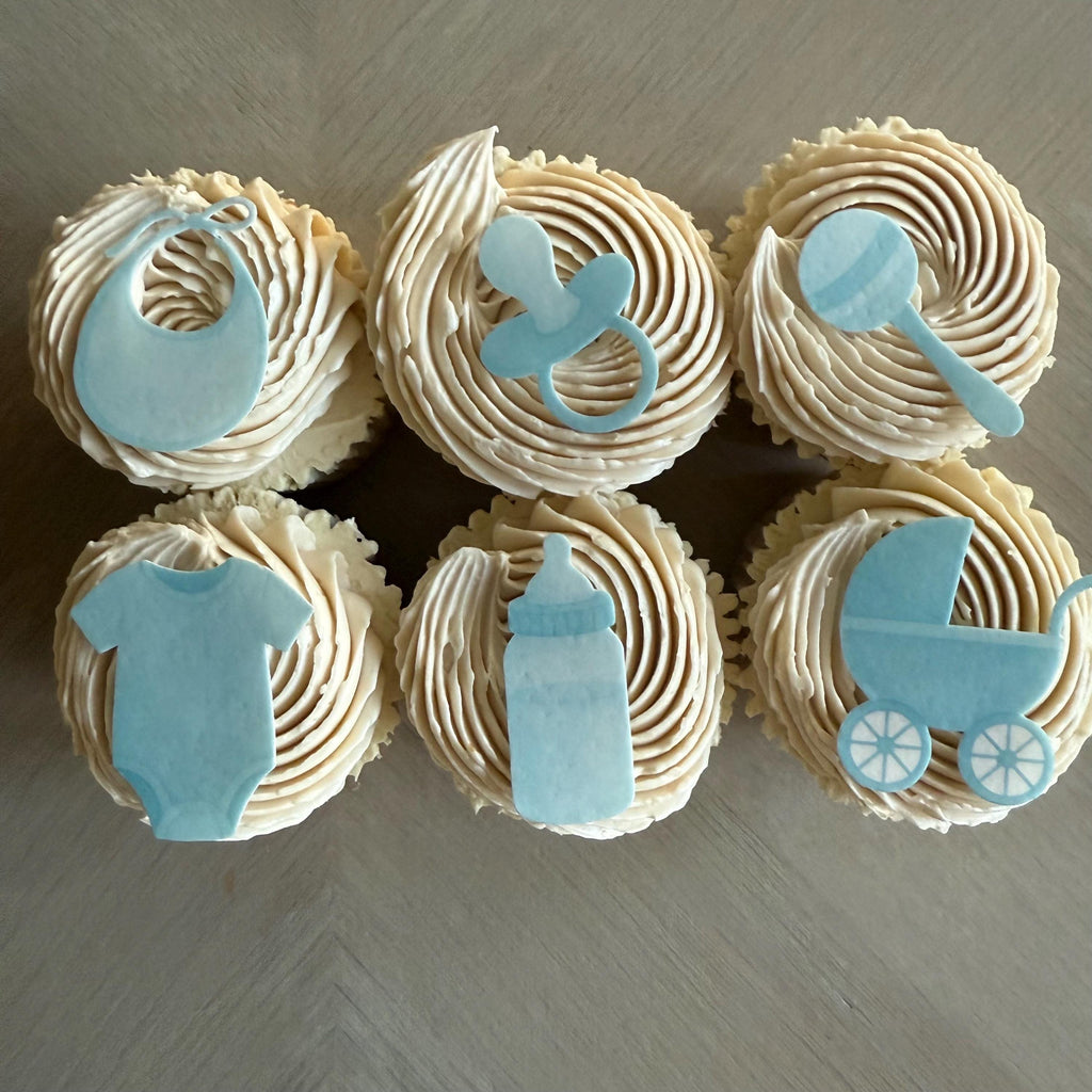 Blue Baby Shower Edible Cupcake Toppers
