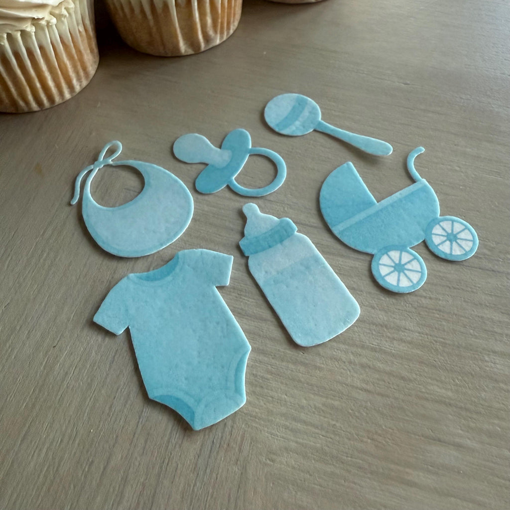Blue Baby Shower Edible Cupcake Toppers