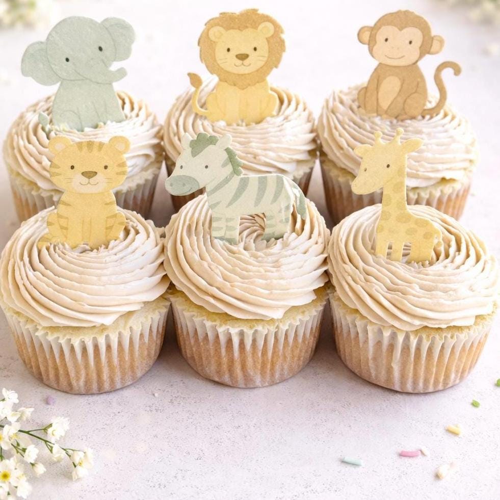 Safari Animal Edible Cupcake Toppers, Wild One Birthday