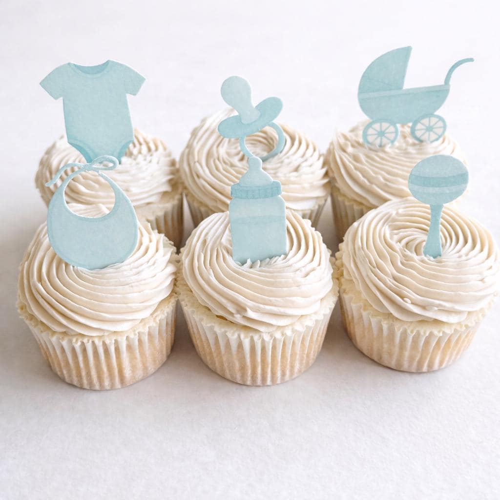 Blue Baby Shower Edible Cupcake Toppers