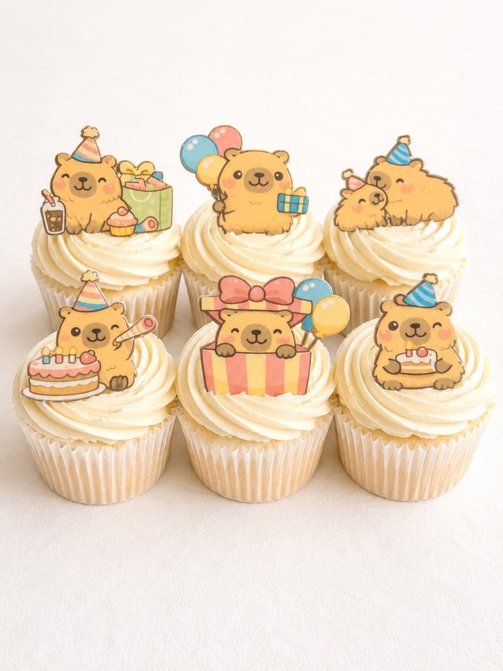 Capybara Birthday Edible Cupcake Toppers