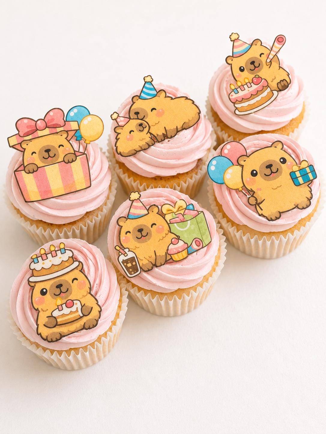 Capybara Birthday Edible Cupcake Toppers
