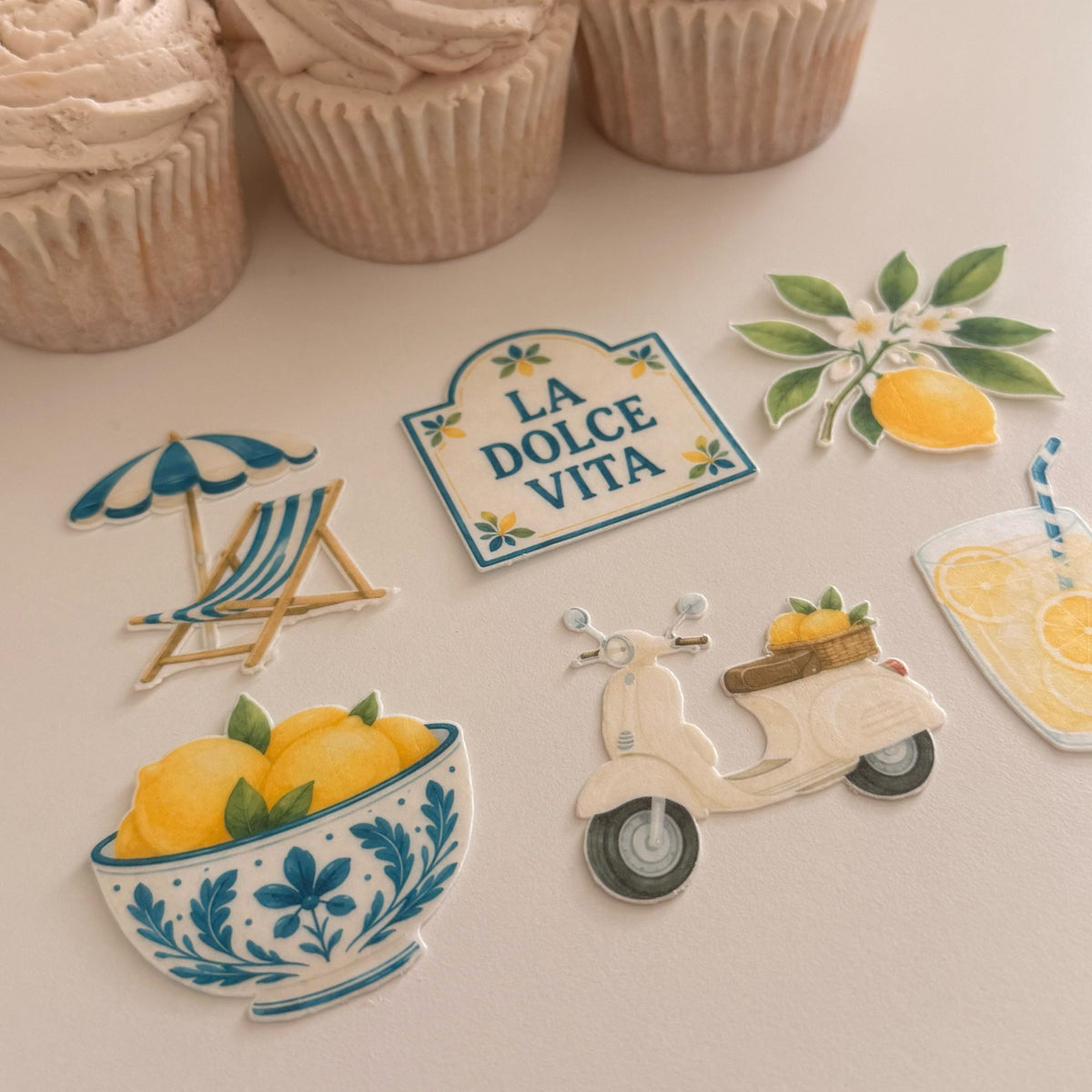 Amalfi Lemon Edible Cupcake Toppers, Summer Party