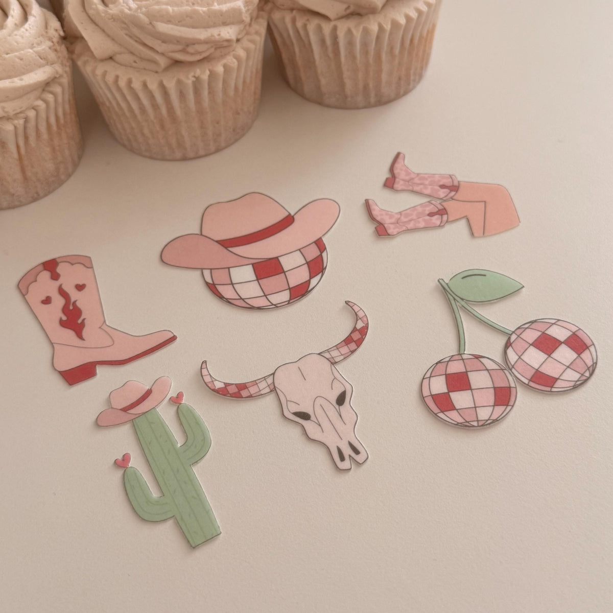Pink Cowgirl Disco Edible Cupcake Toppers
