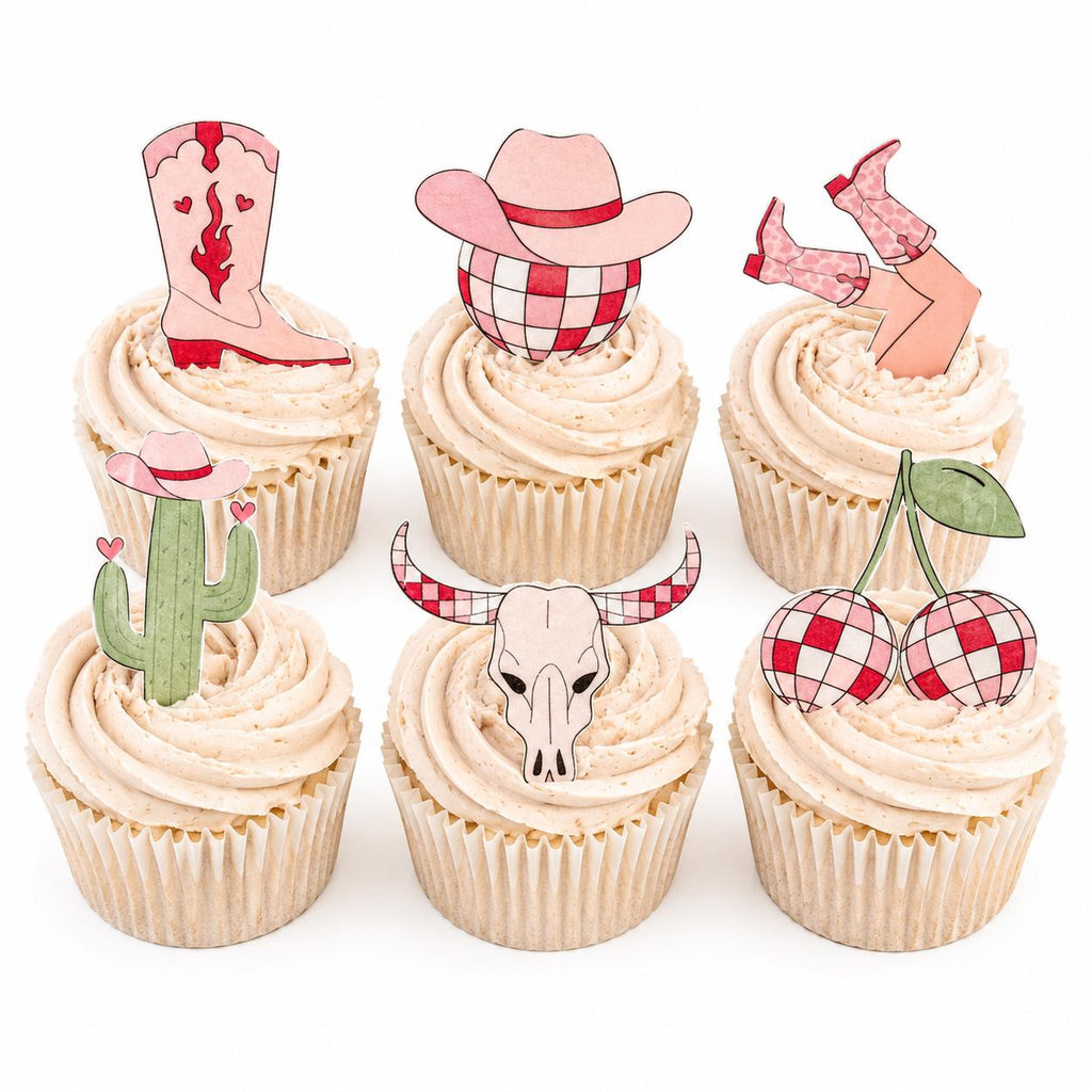 Pink Cowgirl Disco Edible Cupcake Toppers