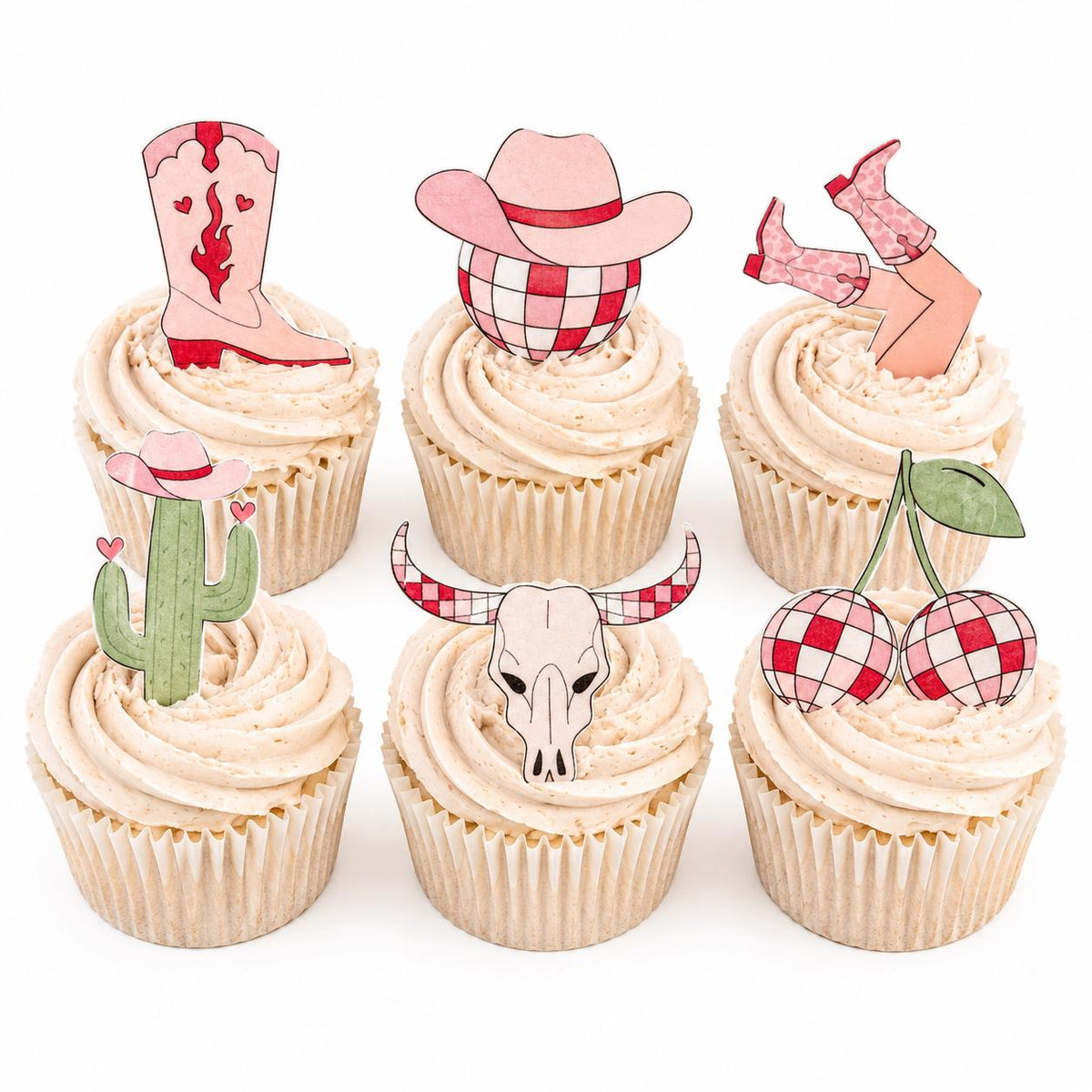 Pink Cowgirl Disco Edible Cupcake Toppers