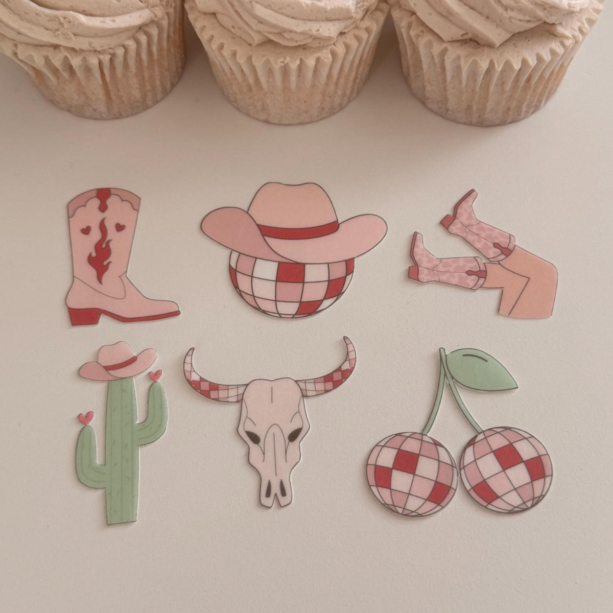 Pink Cowgirl Disco Edible Cupcake Toppers