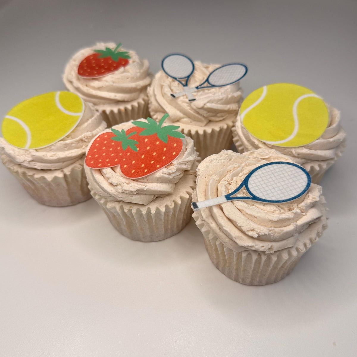 Tennis Edible Cupcake Toppers, Rackets & Strawberries