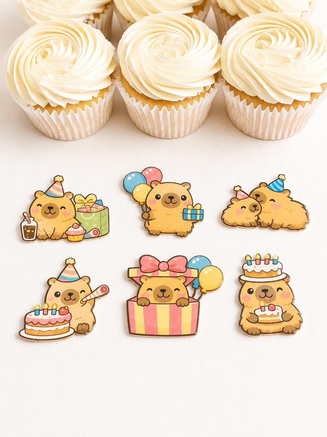 Capybara Birthday Edible Cupcake Toppers