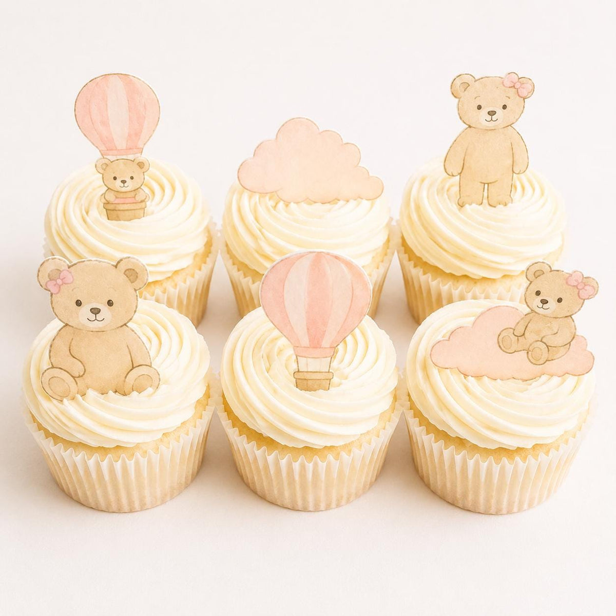 Pink Teddy Bear Edible Cupcake Toppers