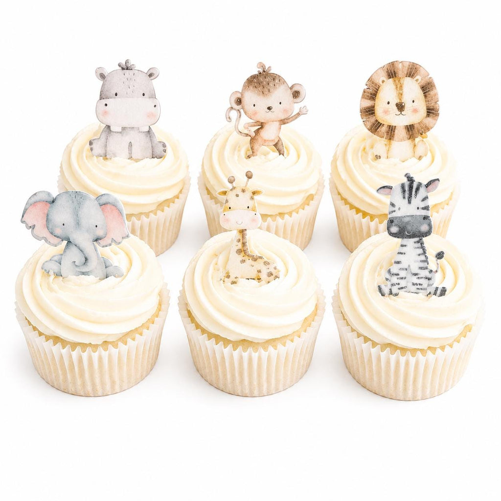 Safari Animals Edible Wafer Cupcake Toppers, Wild One