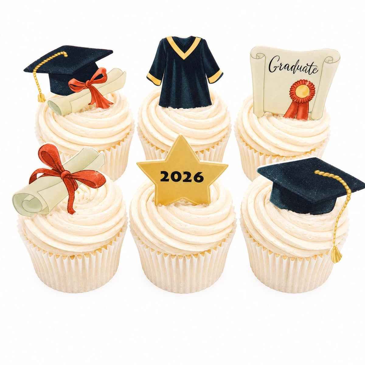 Graduation 2026 Edible Cupcake Toppers