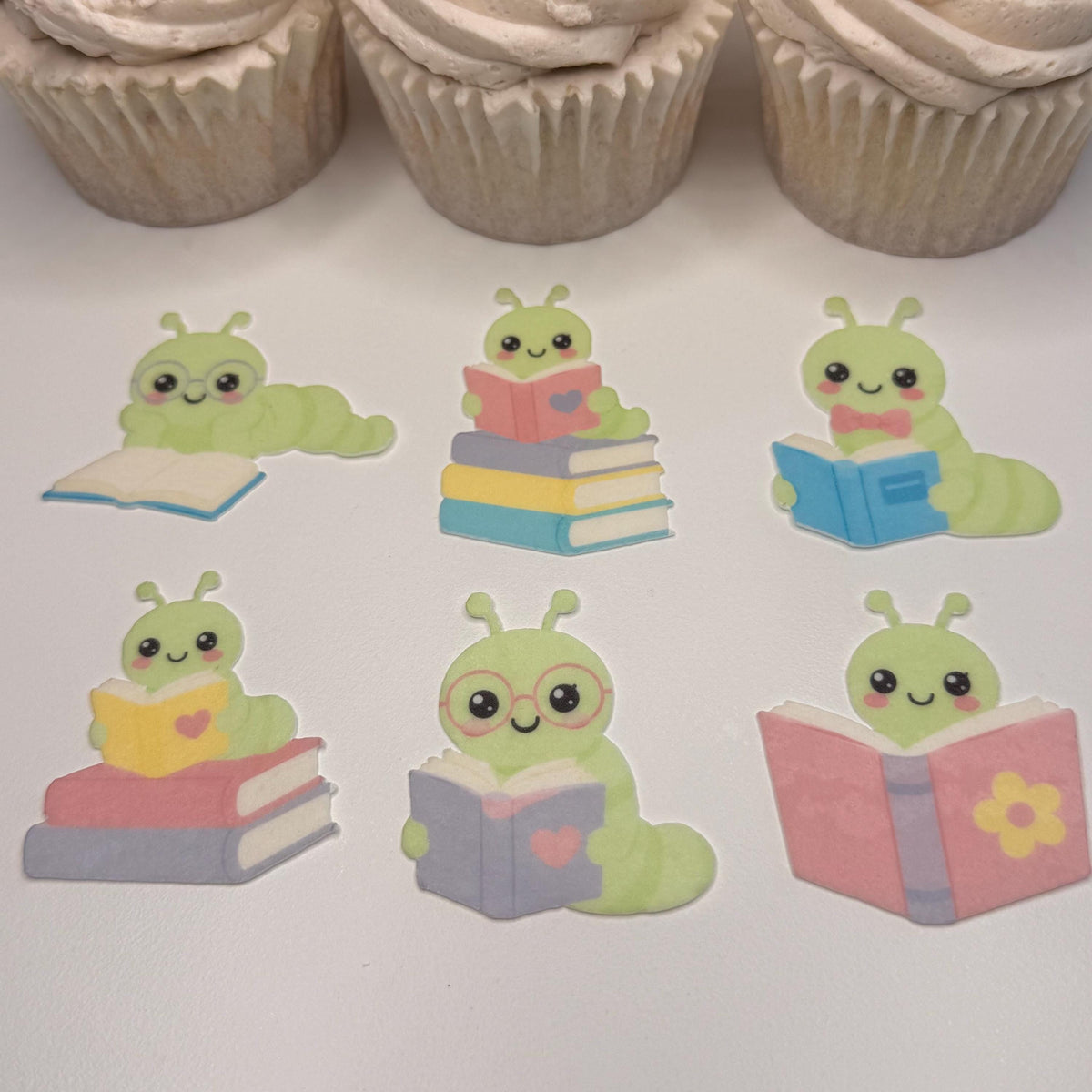 Bookworm Edible Cupcake Toppers